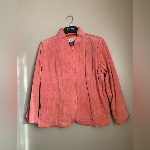 Bradley Bayou Genuine Leather jacket pink coral suede embroidered stitching - Picture 1 of 9